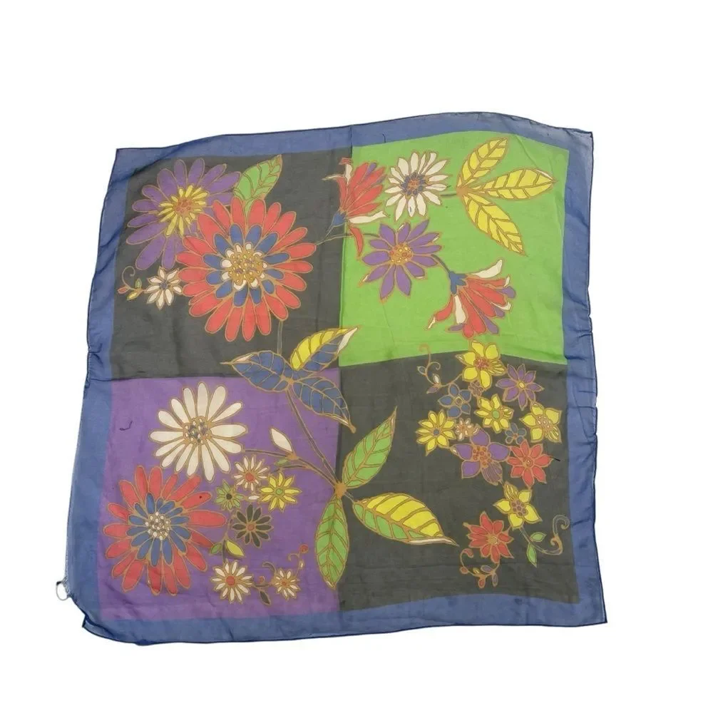 Ladies Vintage Floral Print Square Silk‎ Scarf